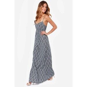 O'Neill Jenna Dress Womens Small Blue White Geometric Boho Strappy Maxi